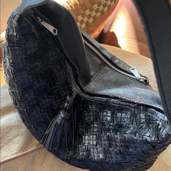Patricia Nash Black Leather Braided Stitch Marcellina Hobo Bag Tassel Purse - Picture 13 of 16